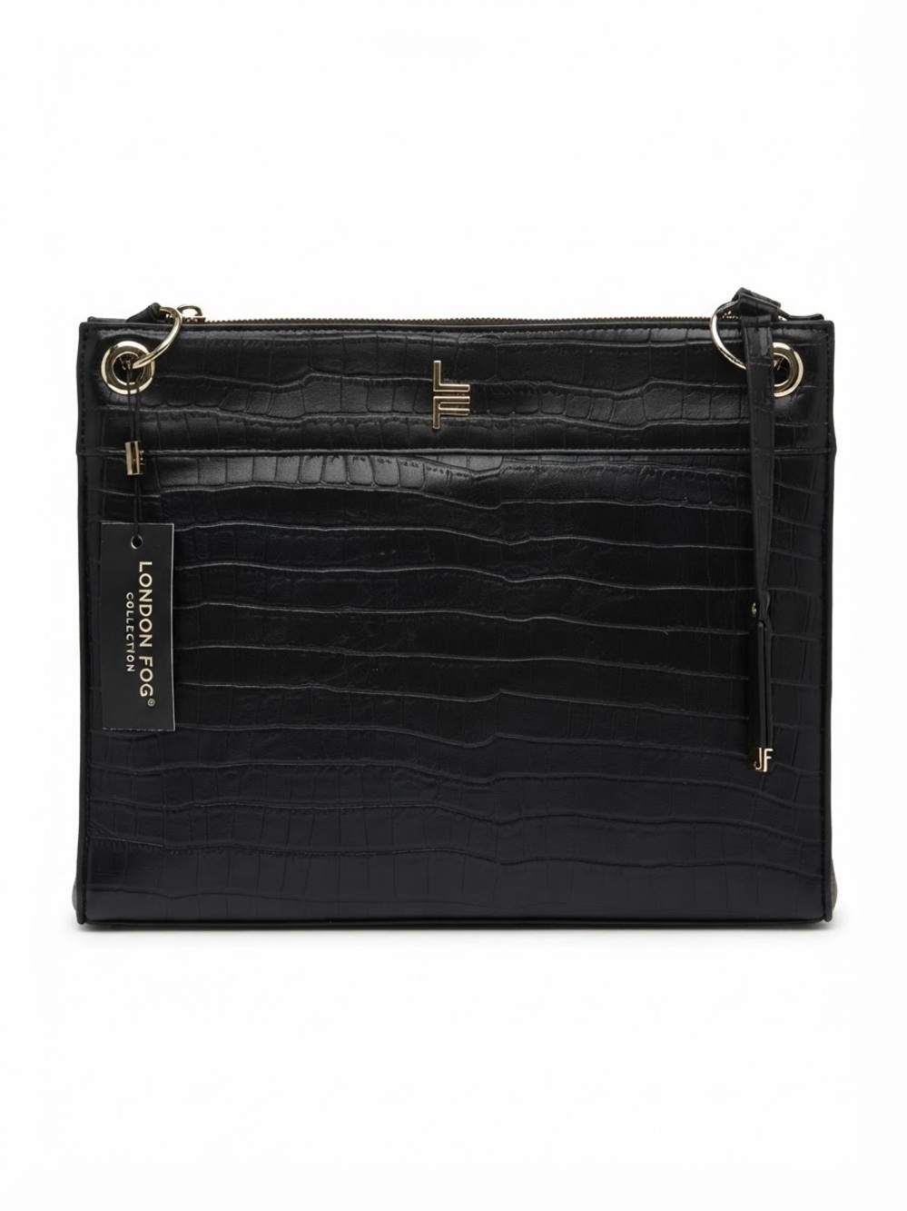 NWT London Fog Brielle Croco Satchel Black Shoulder Bag